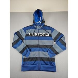 Burton DryRide Zip-Up Hoodie Men's Small Blue Striped Fleece Lined Jacket